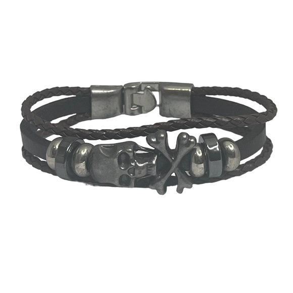 Steeltime ☠︎︎ Skull + Crossbones Braided Multi Wrap Leather ☠︎︎
Black Brown ☠︎︎ - Picture 2 of 16